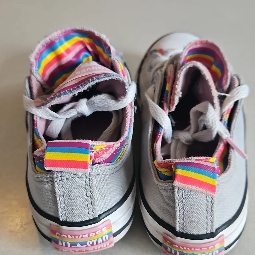 Rainbow Grey Double Tongue Converse Sneakers
